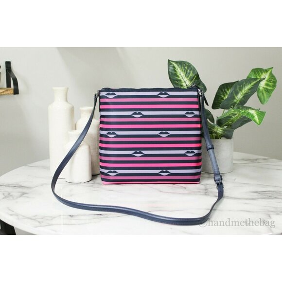 NEW Kate Spade Jae Crossbody Nylon Leather Flat Pink Multi Striped Hand Bag NEW - Picture 6 of 9